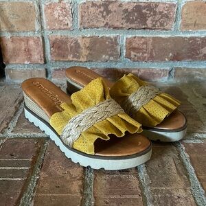 Wanda Panda Mustard Yellow Leather Slide Sandals 36